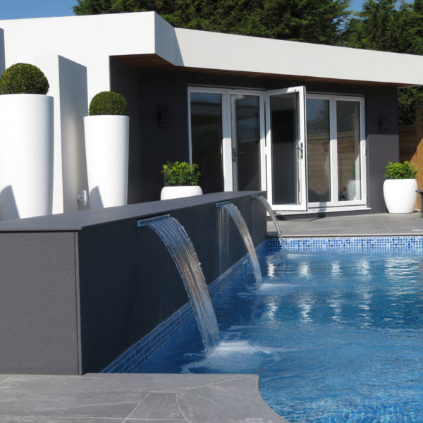 lapitec decks and patios with fountain